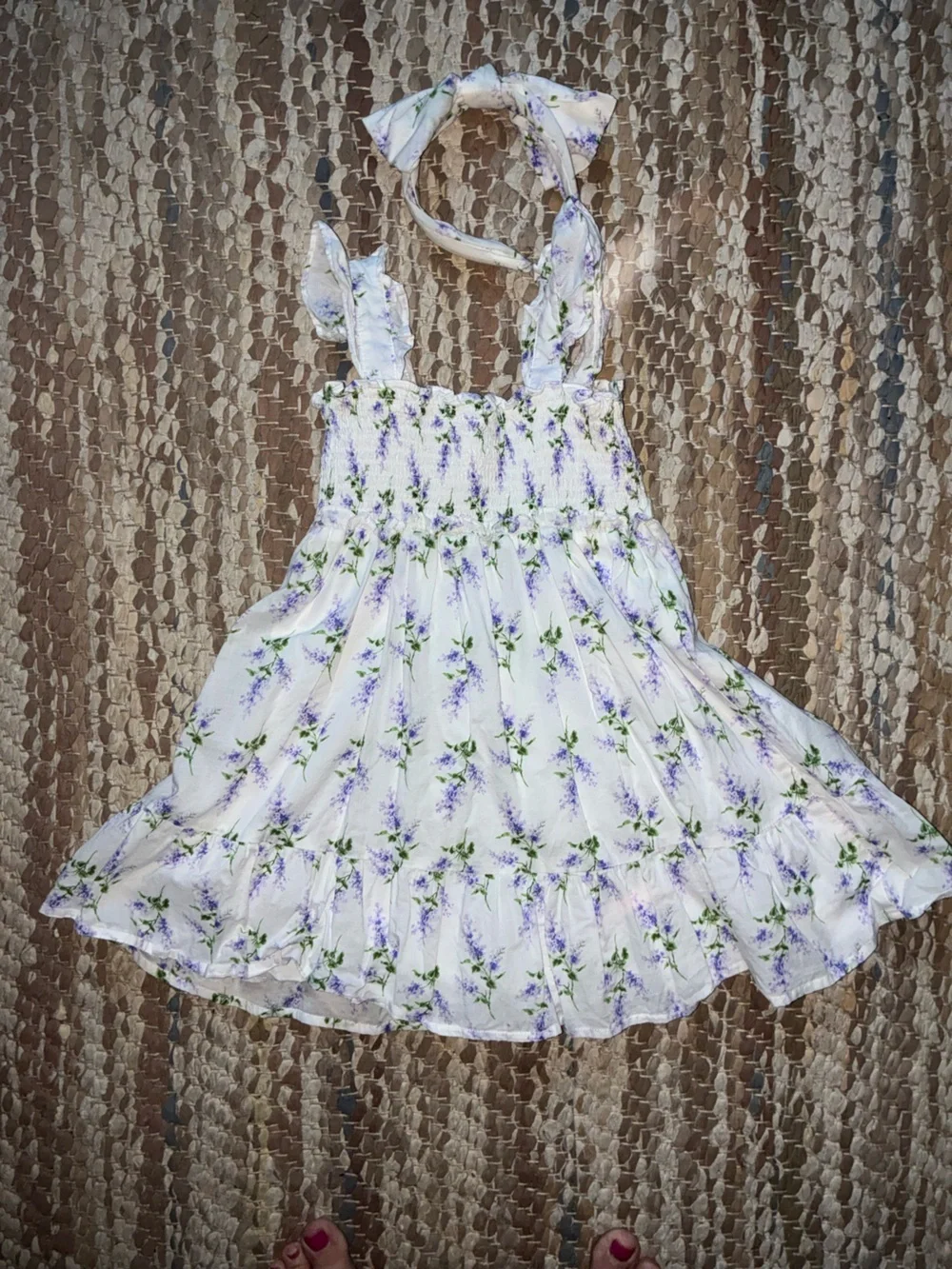 Janie and Jack White Dress with Lavender Floral Print and Headband